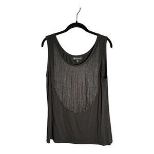 INC Black Sleeveless Top Fringe Detail and Scoop Neckline Size XL